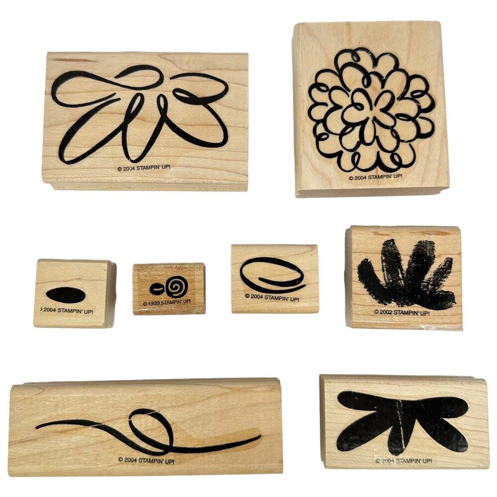 Lot‎ of 8 Stampin’ Up Rubber Stamps Wood Mounted Vintage Craft Set 1999–2004